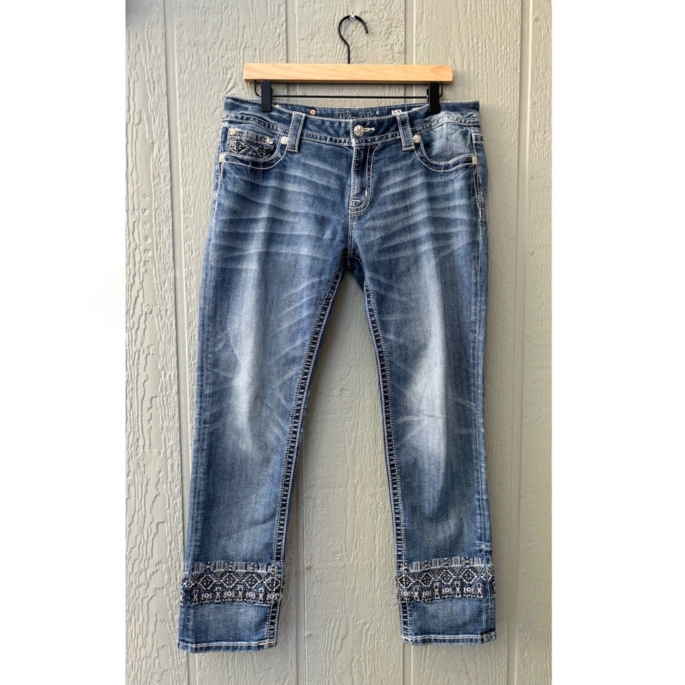 Miss Me Straight Leg Jeans with Blue and Silver Accents